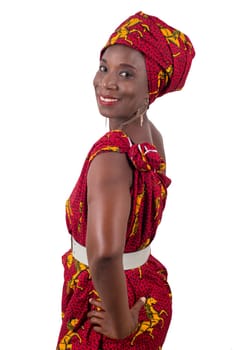 Beautiful african woman wearing traditional clothes, isolated on white background