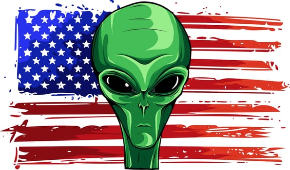 vector illustration of alien head face with american flag