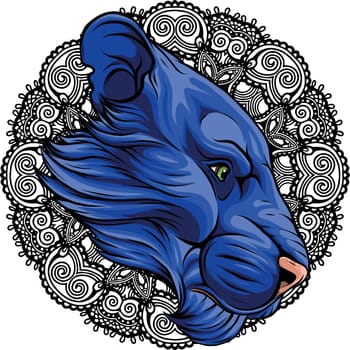 vector illustration of Head of Lioness and mandala