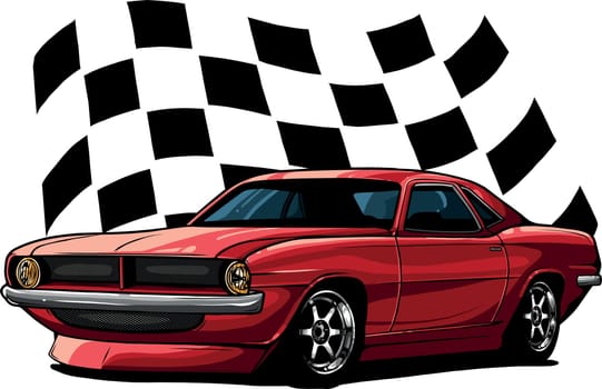 vector illustration of muscle car with race flag
