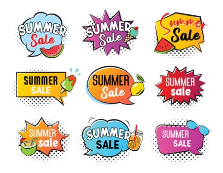 Summer sale speech banner template. Discount sticker tag sale set.