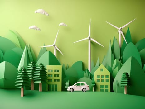 Green energy and environment paper cut. Generative AI