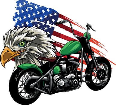 vector illustraton a motorcycle with the head eagle and american flag