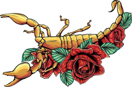 vector illustration of scorpion with roses on white background