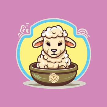 logo mascot sheep in pot handsome stick bone