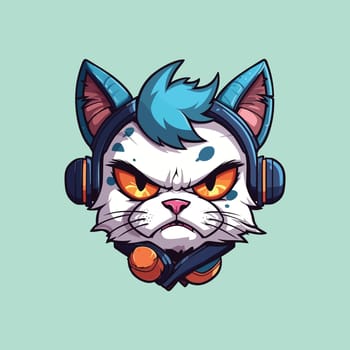 an angry cat with a headset anime style