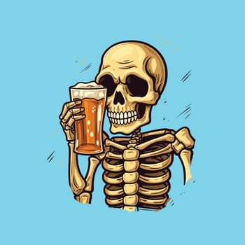 Illustration of skeleton drinking beer