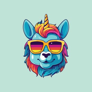 happy colorful unicorn wearing sunglasses