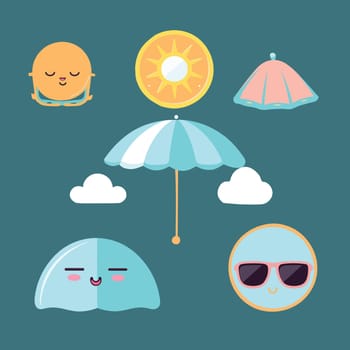 Cute cartoon Sun with umbrella