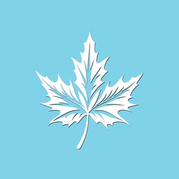 white single maple leaf on blue background