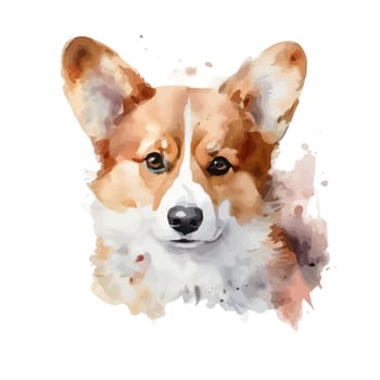 watercolor dog corgi portrait element illustration.