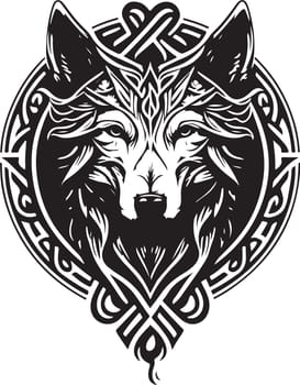 Vector illustration of wolf head with ornament
