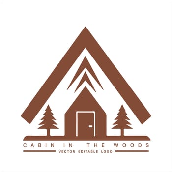 Wood cabin logo template. Cabin in the woods vector illustration. Cabin rentals logo. Chalet in the forest sticker