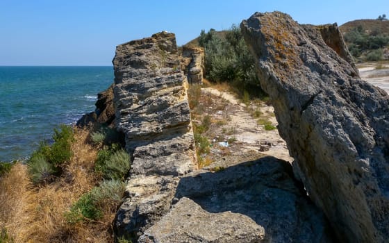 An old abandoned stone quarry where shell rock was mined for construction, eastern Crimea