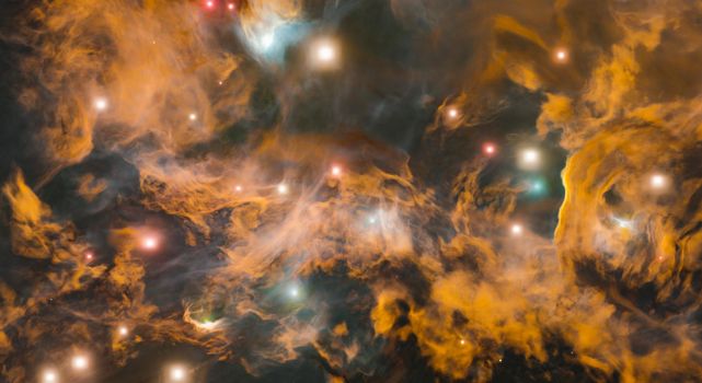 golden nebula background with bright stars