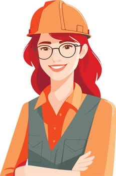 Cute young constructor woman in hard hat and uniform. Vector illustrations