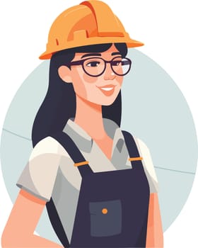 Cute young constructor woman in hard hat and uniform. Vector illustrations