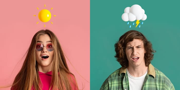 Teenage Mood Swings. Teen male and female expressing different emotions