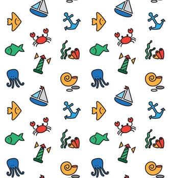 Isolated marine and fishing seamless pattern