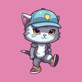 cool grey cat walking vector illustration