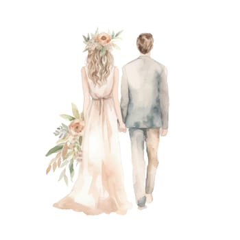 Drawing of the bride and groom. Watercolor. A beautiful couple. For cards, invitations, wedding event decoration.