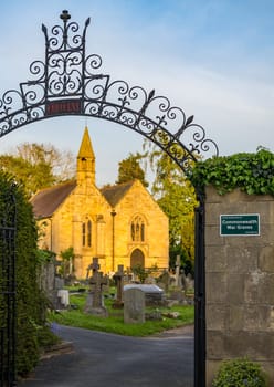 Sunlit church in Ellesmere cemetery on Swan Hill