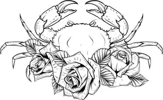 vector Crab isolated underwater animal monochrome sketch.
