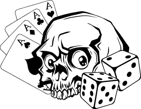 monochrome Poker cards with skull and dice vector illustration
