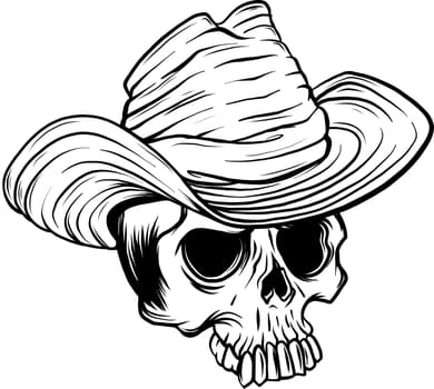 vector illustration of Skull cowboy monochrome on white background
