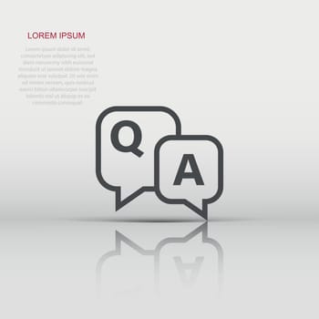 Question and answer icon in flat style. Discussion speech bubble vector illustration on white isolated background. Question, answer business concept.