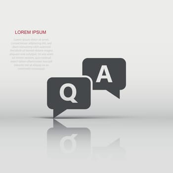 Question and answer icon in flat style. Discussion speech bubble vector illustration on white isolated background. Question, answer business concept.