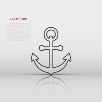 Boat anchor sign icon in flat style. Maritime equipment vector illustration on white isolated background. Sea security business concept.