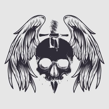 Skull and wings vector design.