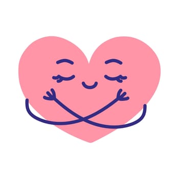 Heart hugging itself. Self care, love yourself concept vector illustration.