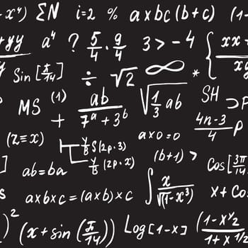 Math formulas seamless pattern, hand drawn, mathematical equations, vector illustration