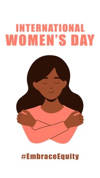 International womens day concept poster. Embrace equity woman illustration background.