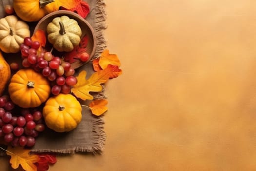 Thanksgiving table with autumnal decor, flat lay , AI Generative