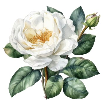 Watercolor botanical illustration of rose for you design. Natural object isolated on white background. Can be used as a greeting card or for a wedding invitation.