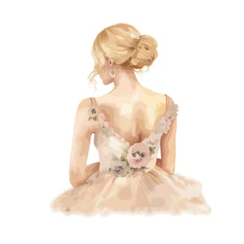 Drawing of the watercolor bride. For cards, invitations, wedding event decoration.