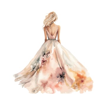 Drawing of the watercolor bride. For cards, invitations, wedding event decoration.