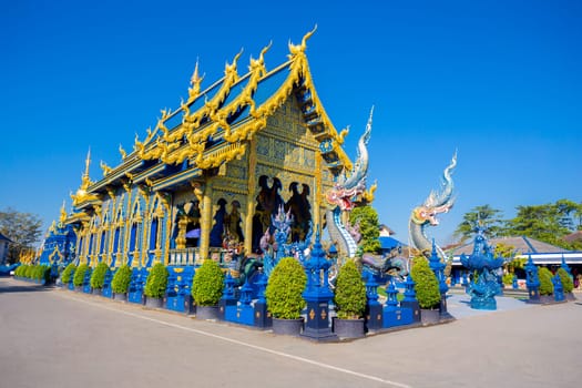 The Wat Rong Suea Ten, or Blue Temple in Thai Lanna style in Chiang Rai Province, Northern Thailand