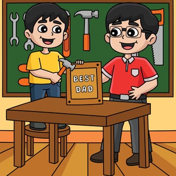 Father and Son doing a Carpentry Colored Cartoon