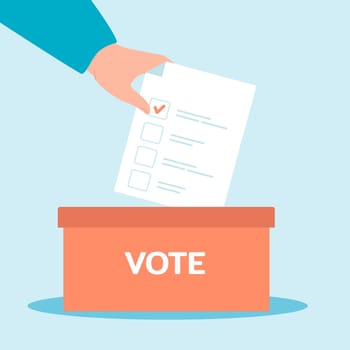 Hand putting ballot in box flat vector illustration