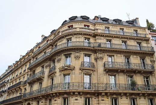 Architecture of Paris France. Facades of a traditional apartment buildings