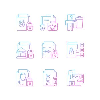 Confidential information types gradient linear vector icons set