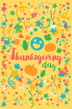 Thanksgiving Day Celebration Banner With Pumokins, Leaves, Corn. Vector