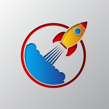 The space rocket icon carved from paper. Vector illustration.