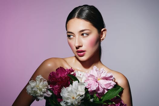 pink woman girl beauty make-up flower model face healthy blush portrait
