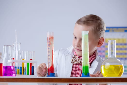 Attentive scientist watching chemical reaction