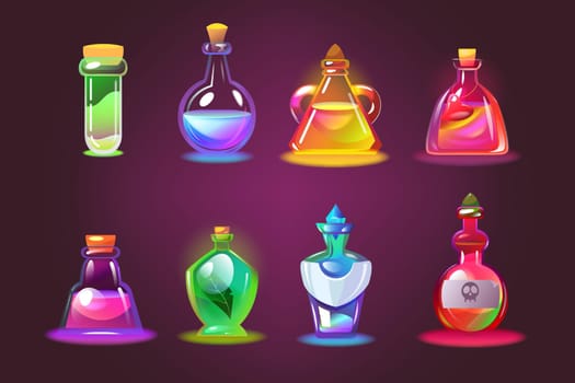 Bottles of magic potions set